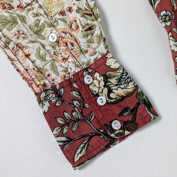 CINO Women's Button Down Long Sleeve Shirt Top Size S Red Floral Print - Picture 3 of 6
